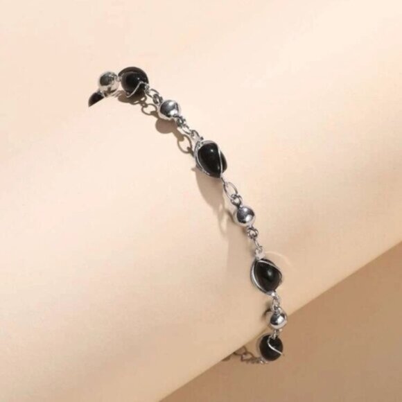 Sleek Silver and Black Bead Bracelet - Picture 2 of 5